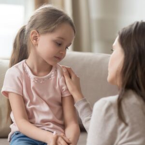 woman talking to child